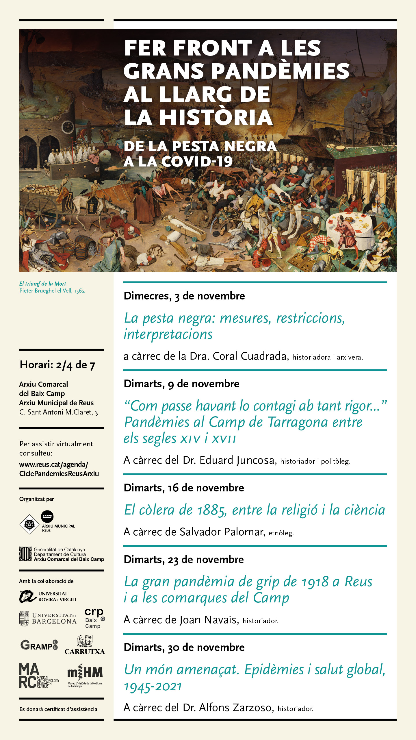 Imatge Cicle de conferències: "Fer front a les grans pandèmies al llarg de la història. De la pesta negra a la COVID-19"
